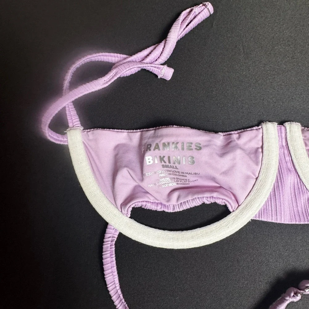 Frankie’s Lilac Ribbed Tie-Side Bikini Set Small Top and Medium Bottom